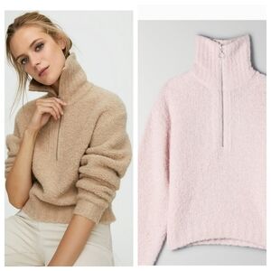 WILFRED Gwyneth Sweater Alpaca Wool 1/4 Zip Light Pink ARITZIA Small